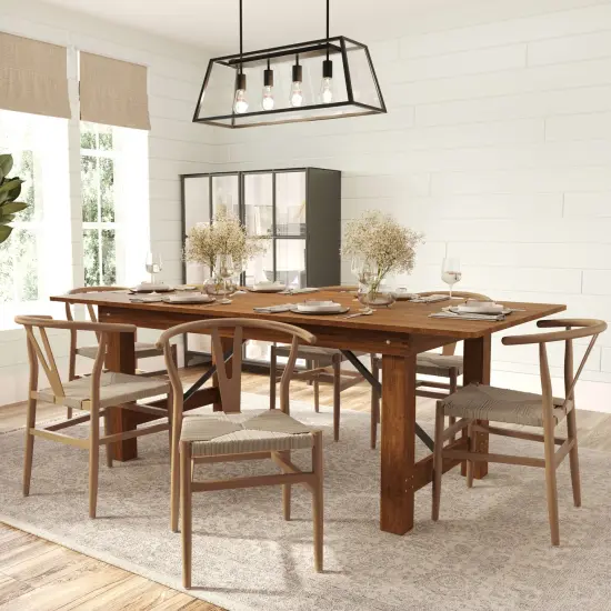 Merrick Lane Staci Stack Dining Chair with Y-Back Style Design, Solid Wood Frame, Woven Kraft Paper Rope Seat BlackFrame/Natural {9}