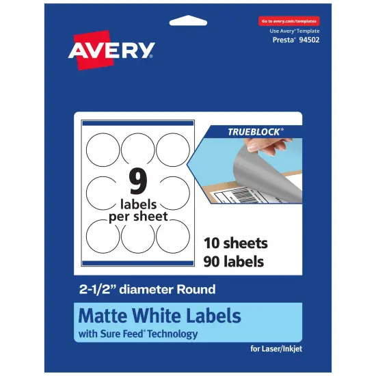 Avery TrueBlock Matte White Paper Labels,2-1/2" diameter Round {7}