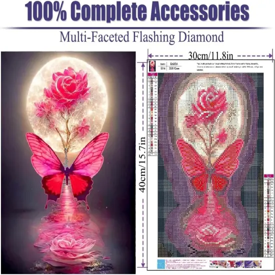 Moon Diamond Art Kits for Adults, Rose Butterfly 5D Diamond Painting Kits for Adults,Diamond Painting Diamond Art with Full Drill Diamond Dots DIY Gem Crafts Kits for Home Decor Gift-12x16in {2}