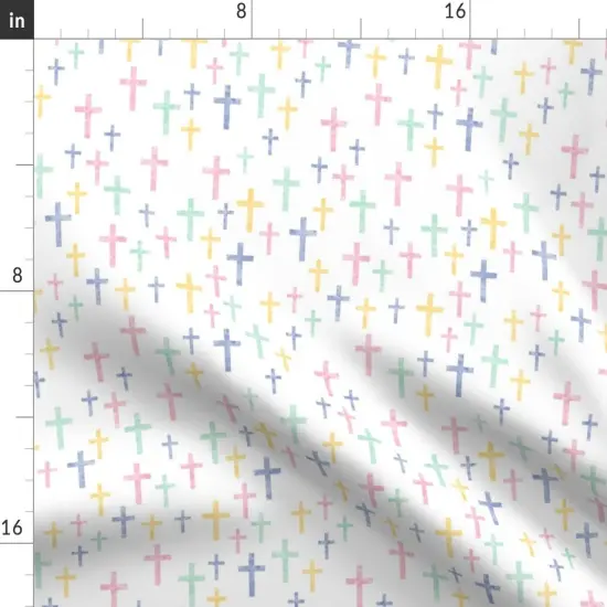 Various Fabrics by the Yard or Fat Quarter Watercolor Easter Cross Christian Pastel Religious Pink Blue Yellow Custom Printed Fabric by Spoonflower {2}