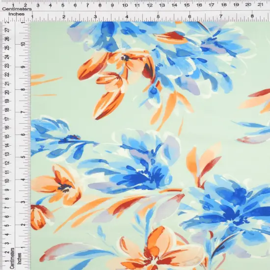 1 Yard DTY Floral Digital Print Fabric, 180 GSM Polyester Spandex Blend 58/60" Width BLUE LT. {7}