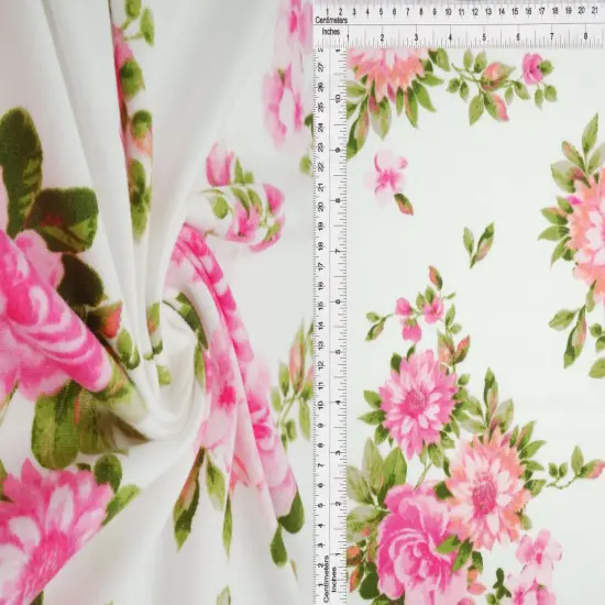 DTY Brushed Floral Print Fabric 1 Yard Soft Stretch Flowy Texture 58/60" Wide IVORY {1}