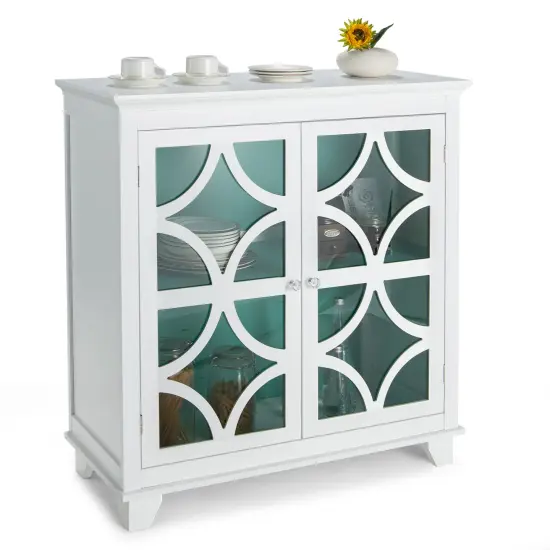 Costway Kitchen Storage Cabinet Buffet Sideboard w/ Glass Doors & Adjustable Shelf {8}