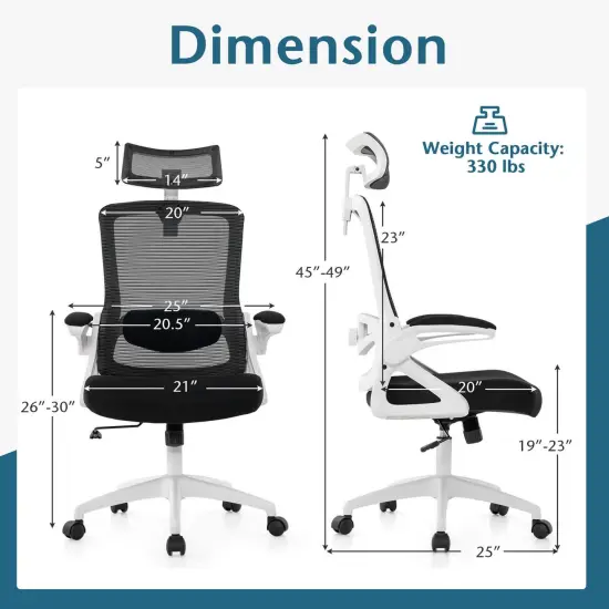 Costway Ergonomic Office Chair with Adjustable Lumbar Support Rocking Backrest Armrests Black/White {3}