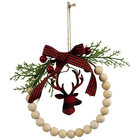 Northlight Plaid Reindeer with Pine and Berries Christmas Wreath Ornament - 7.5" Ivory {6}
