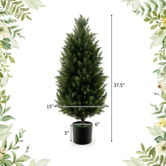 Costway 1/2 Pack 37.5" Artificial Topiary Cedar Tree with Cement Plastic Pot & Realistic Moss {3}