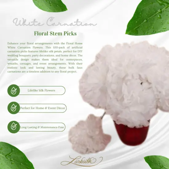 Floral Home White Carnation Flowers, 100-Pack, Artificial Carnation Picks, Silk Fake Carnations, Bulk, for DIY Wedding, Bouquets, Party, & Event, Home Decor, Floral Home by Artificial Flowers {5}