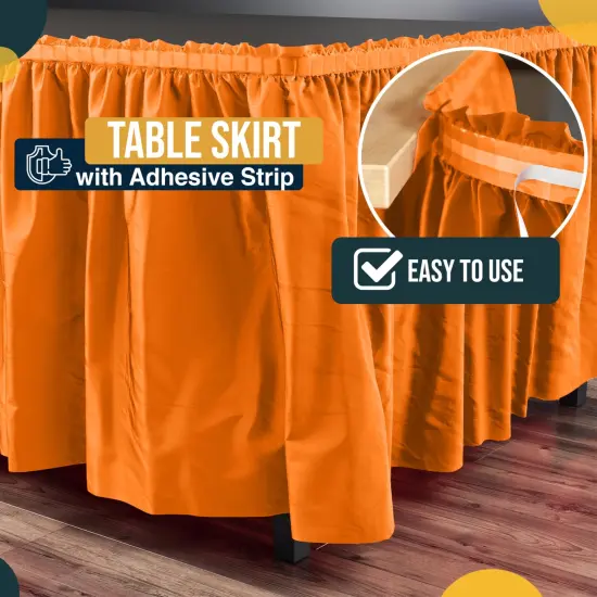 Ruffle Disposable Table Skirt 14 Ft Long Pleated Table Skirts with Adhesive Strip &ndash; Fits 6ft+ Rectangle or Round Tables &ndash; Ideal for Birthday Parties, Gender Reveal, Baby Showers & Event Decorations 6 pack by Exquisite Orange {3}
