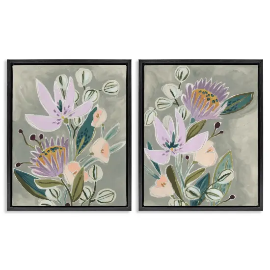 Stupell Industries Abstract Purple Floral Arrangement Framed Floater Canvas Wall Art Gray Floater Frame {7}