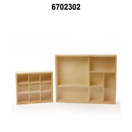Pine Wood 6 Section Tray with Clear Sliding Top 12" x 9" x 1 3/8" 6 Each {2}