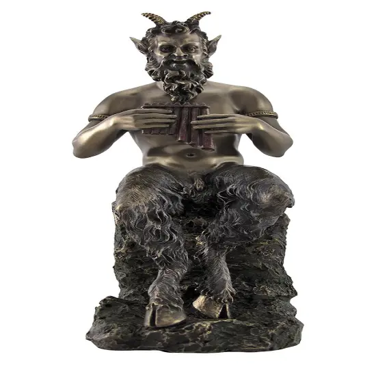 Bronzed Finish Pan Playing Flute Statue Greek Mythology Faun {4}