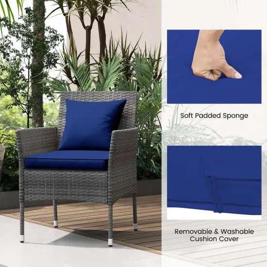 Costway 3 PCS Patio Furniture Set with Cushioned Patio Chairs & Tempered Glass Coffee Table Grey/Navy/White/Black {5}