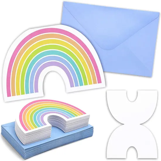 Die-Cut Rainbow Invitation Cards with Envelopes (36 Pack) Multicolor {1}