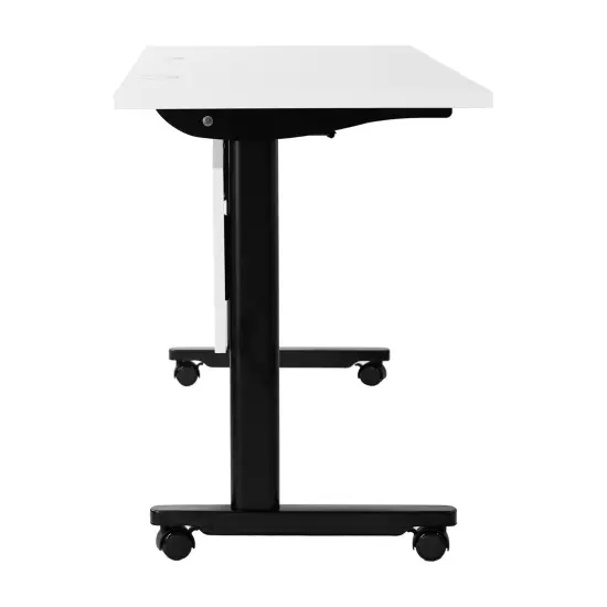 Emma and Oliver Hahn Heavy-Duty Flip Top Training Table with Nesting Design, Privacy Panel, T-Legs, Tabletop, Metal Frame WhiteTop/BlackFrame {6}