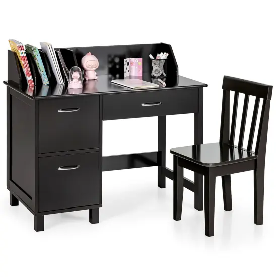 Costway Kids Wooden Study Desk & Chair Writing Table w/Drawer Storage Cabinet {7}