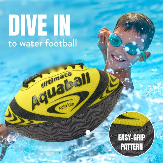 Activ Life Water Football for Pool, Beach, Outdoor, 9.5-inch Waterproof Pool Toys for Kids Aged 6-14, Heavy-Duty Water Ball, Double Lacing for Easy Grip, Lake Toys for Sports & Family Games - Yellow {2}