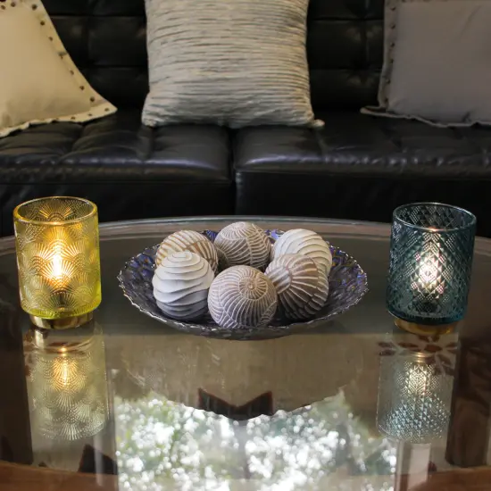 Set of 6 Whitewashed Resin Decorative Art Orb Spheres, 3 Inches in Diameter {6}