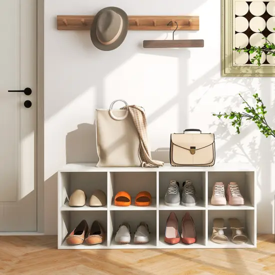 Costway 8 Cubbies Shoe Bench with 500 LBS Weight Capacity Cubby Shoe Rack Storage Cabinet Grey/White/Black {2}