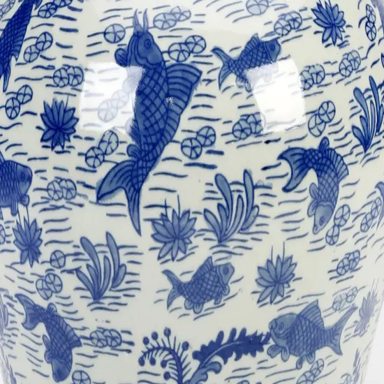 AA Importing 14.5" Ginger Jar, Koi Pond Design Blue {3}