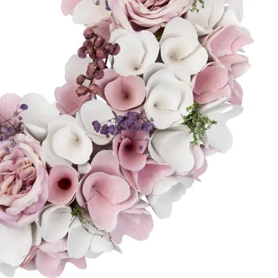 Northlight Wooden Floral Artificial Spring Wreath with Berries - 13.5" - Pink and White {5}