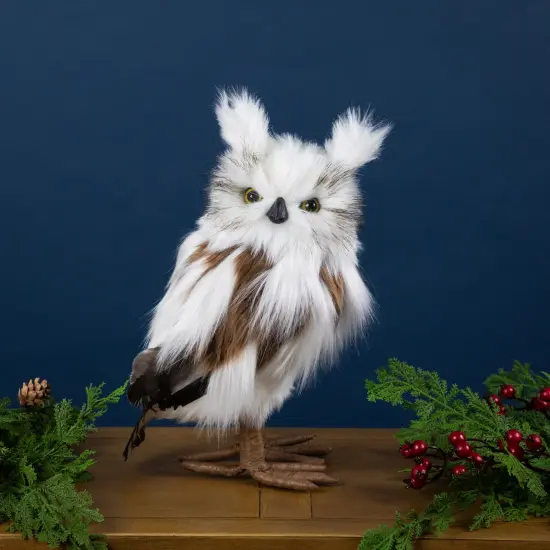 Northlight Standing Plush Winter Owl Christmas Figurine - 11.5" White {1}