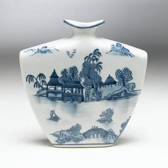 AA Importing 59725 Flat Blue And White Vase {1}
