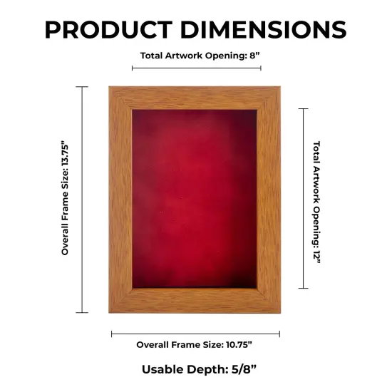 Warm Honey Brown Wood Shadow Box Frame with Acrylic Front - Red Suede Backing, 30 Sizes {1}