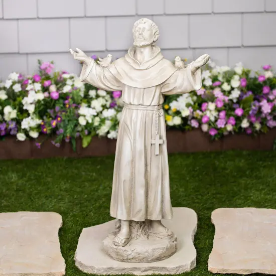 Northlight St. Francis of Assisi with Birds Outdoor Garden Statue - 24" Beige {1}