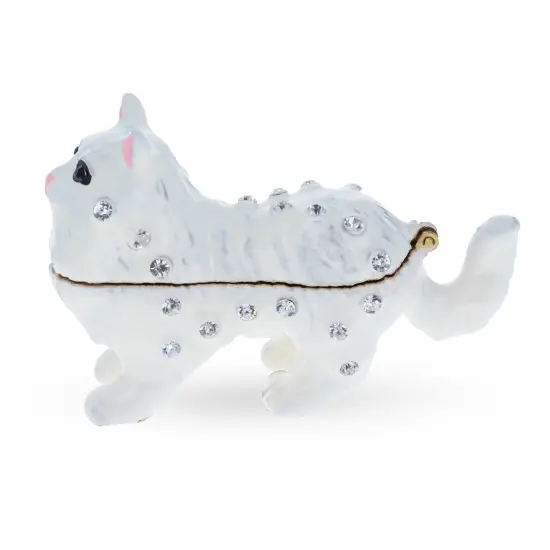 White Cat with Crystals Trinket Box Figurine {4}