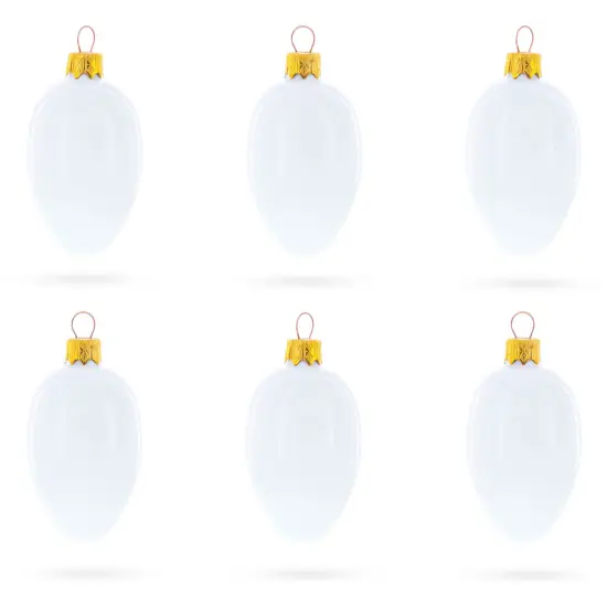Set of 6 Glossy White Mini Glass Egg Ornaments 2.9 Inches {1}