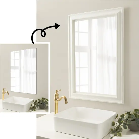 Amanti Art Mirror Makeover Bathroom Mirror Frame Border Kit -Fully Assembled Peel and Stick Frame - Mirror NOT Included - Parlor Trim Parlor White {1}