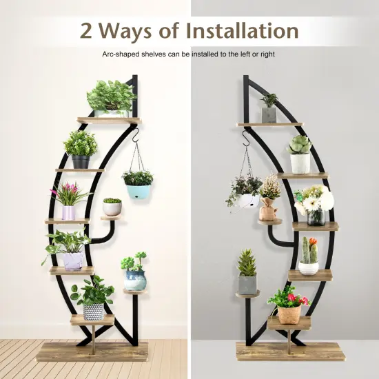 Costway 6 Tier Metal Plant Stand Rack Half Moon Shape Ladder Planter Organizer w/Hook {4}