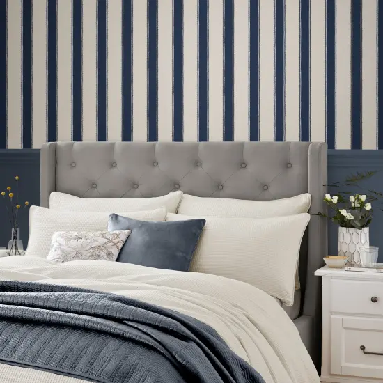 Laura Ashley Denwick Stripe Midnight Seapsray Wallpaper {1}