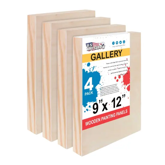 Unfinished Cradled Wood Panels for Painting, 4 Pack of 9x12 inch - Gallery Birch Wooden Canvas Boards 1-1/2" Deep - Mixed-Media Craft, Acrylic, Oil, Encaustic, Paint Pouring {1}