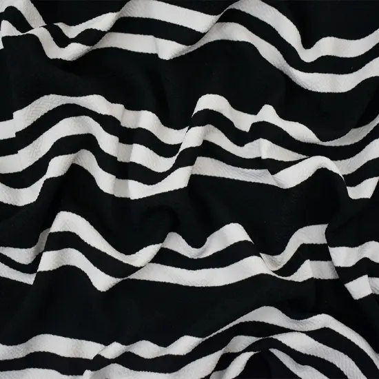 Black-White Poly Cotton Stripe Print Stretch Crepe Double Knit Fabric By the Yard {3}