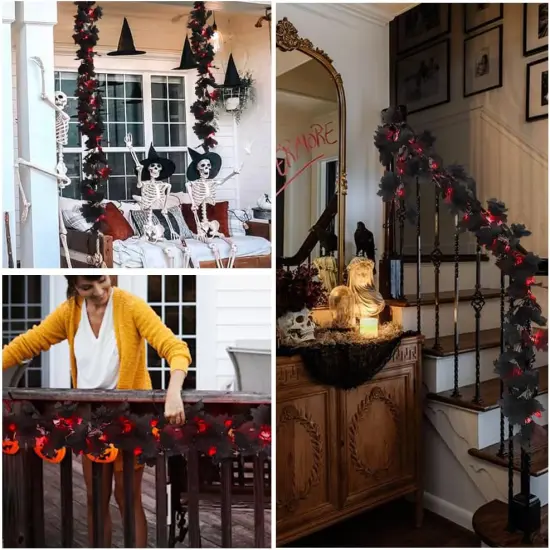 2 Pack Halloween Fall Garland with Lights, Maple Leaf for Stairs {2}