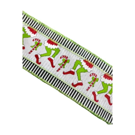 4" Green Monster Legs Ribbon: Black/White (10 Yards) {3}