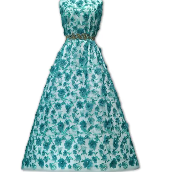 1 Yard Beaded 3D Floral Lace Fabric Embroidered Couture Mesh Dress 49" Width Yellow {6}