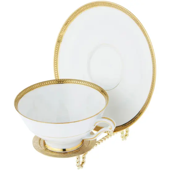 Bard's Ornate Twisted Shiny Gold-toned Cup and Saucer Stand, 3" H x 2.75" W x 4" D {6}