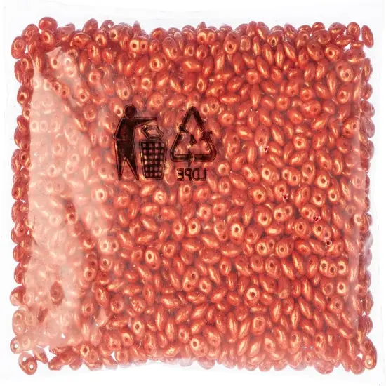 Matubo 2-Hole Czech Glass Opaque Luster Superduo Beads, 100g Coral Red Stardust {2}