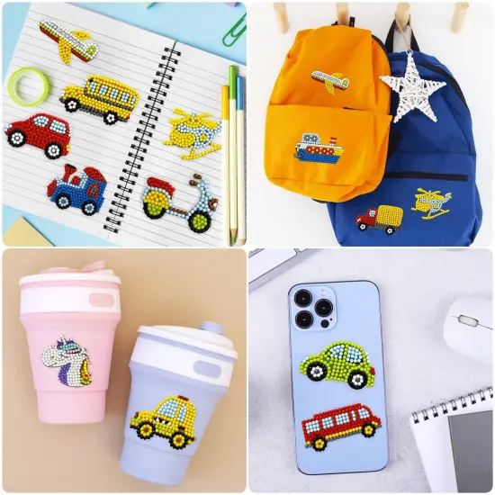 Wrapables Diamond Art Kits, 5D Gem Painting DIY Arts & Crafts Stickers, 12pcs Vehicles {4}