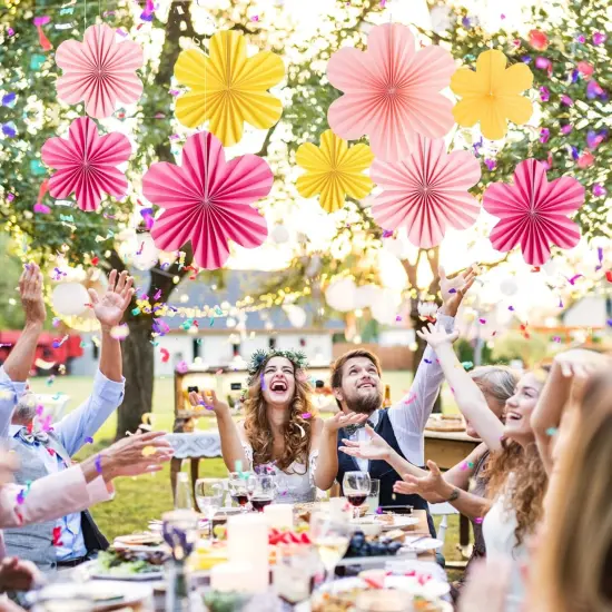 9 PCS Summer Paper Flowers Decorations for Wall Paper Fans Classroom Decoration Paper Floral Backdrop Decor Paper Fans Decoration {5}