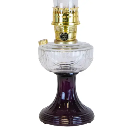 Aladdin Amethyst Lincoln Drape Table Oil Lamp with Rose Shade, Clear over Amethyst Glass with Brass Trim, Classic Vintage Design and Bright Illumination {5}