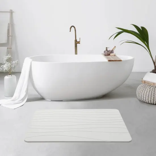 Off White Wave Stone Bath Mat - Dimensions: 24"x15" {5}