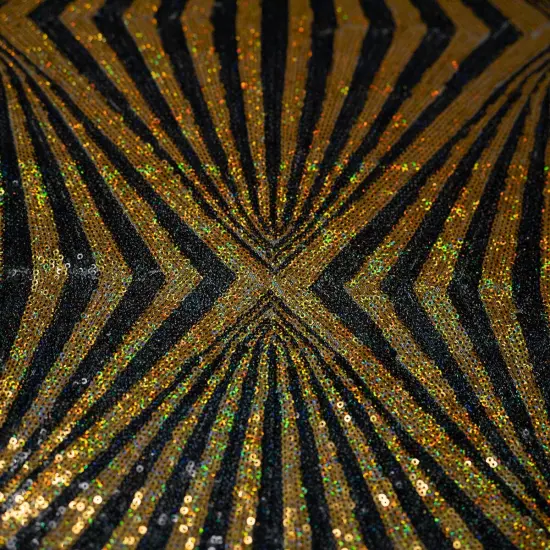 1 Yard Jenny Mesh Sequin Fabric, 58/56" Wide, Stretch Polyester-Spandex Blend for Costumes & Decor Black/Gold {1}