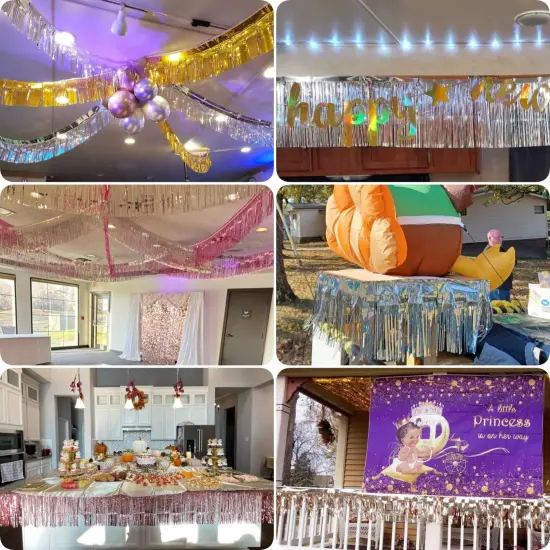 120 Inches - 4pack Foil Fringe Garland Metallic Wall Hanging Drapes(Silver) {4}