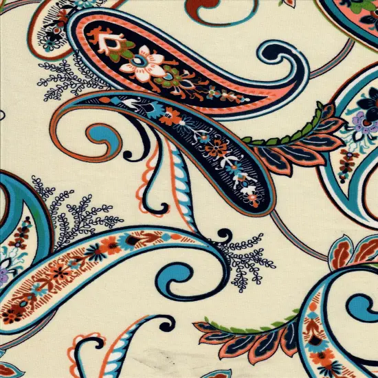 1 Yard Korean ITY Paisley Print Knit Fabric, 58/60&Prime; Wide Polyester Spandex Blend BEIGE {4}