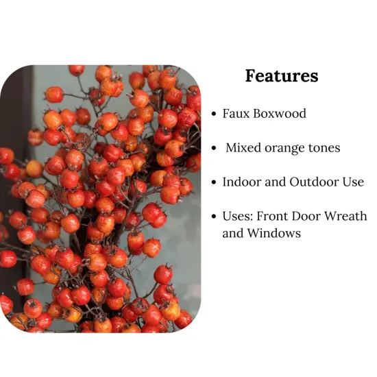 Faux Orange Berry Wreath 19'' Christmas Holiday Winter Fall Autumn Decor {5}