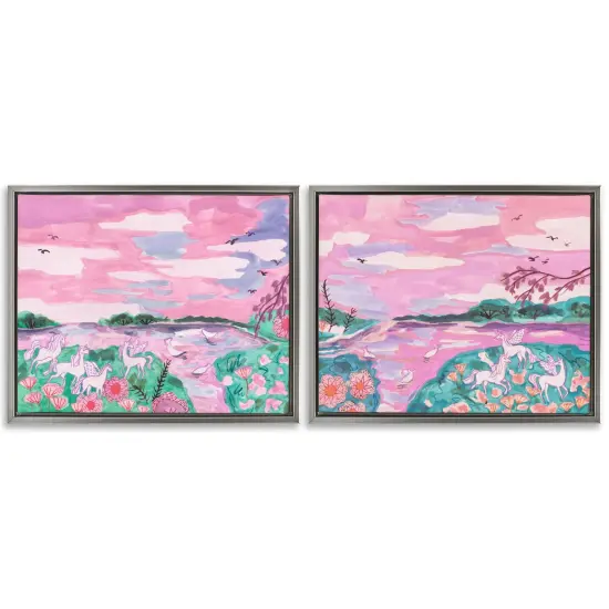 Stupell Industries Unicorn Nature Whimsy 2pc Floater Framed Canvas Wall Art Set Design by Melissa Wang {1}