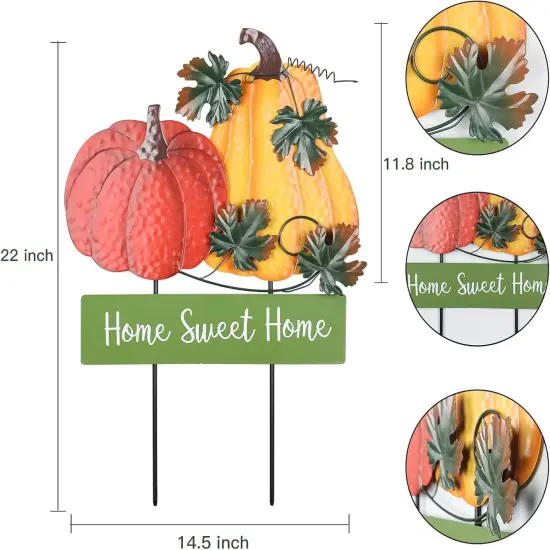 22" Fall Pumpkin Garden Stake – Home Sweet Home Metal Yard Sign for Outdoor Autumn Décor {4}